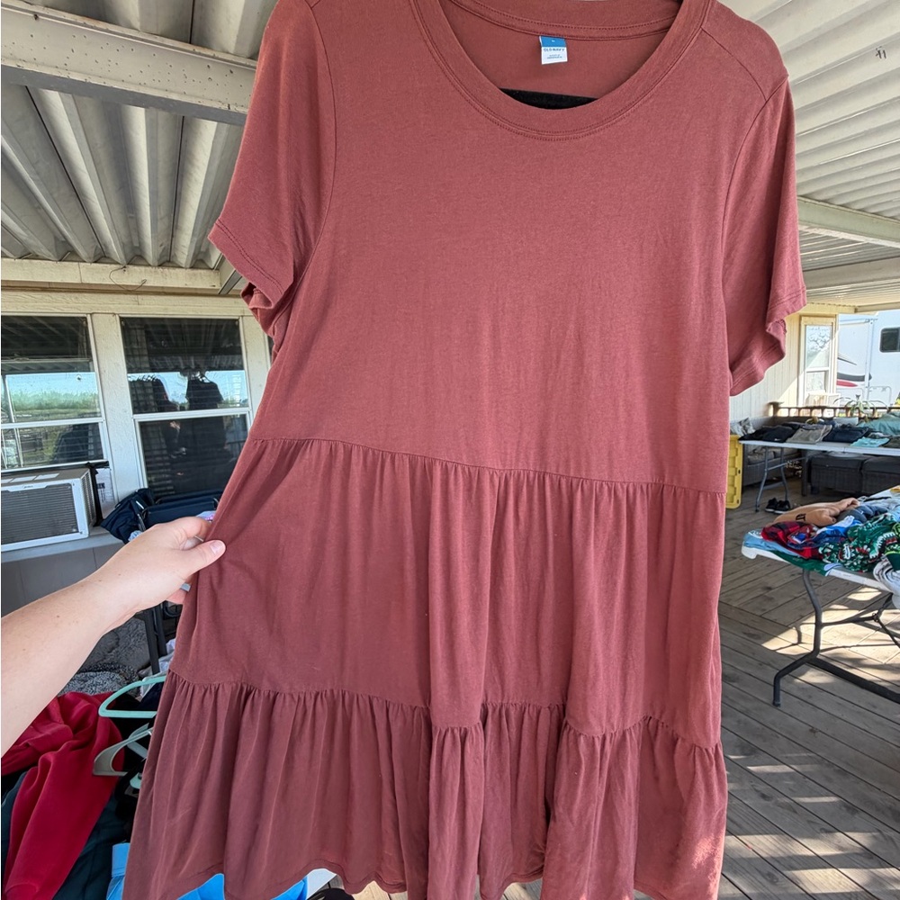 Marsala Tiered Short Sleeve Babydoll Dress